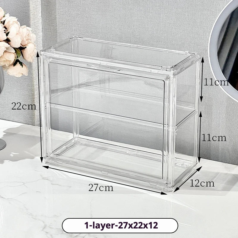 Transparent Acrylic Makeup Organizer Dustproof Storage Box Perfume Skincare Display Case Blind Box Figurine Organizer Shelf