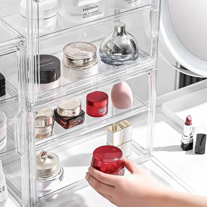 Transparent Acrylic Makeup Organizer Dustproof Storage Box Perfume Skincare Display Case Blind Box Figurine Organizer Shelf