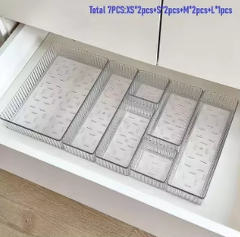 Unlimited Desk Drawer Organizers Set Plastic Bathroom Storage Makeup Organizer Clear Transparent Storage Box Bins Kitchen Gadget