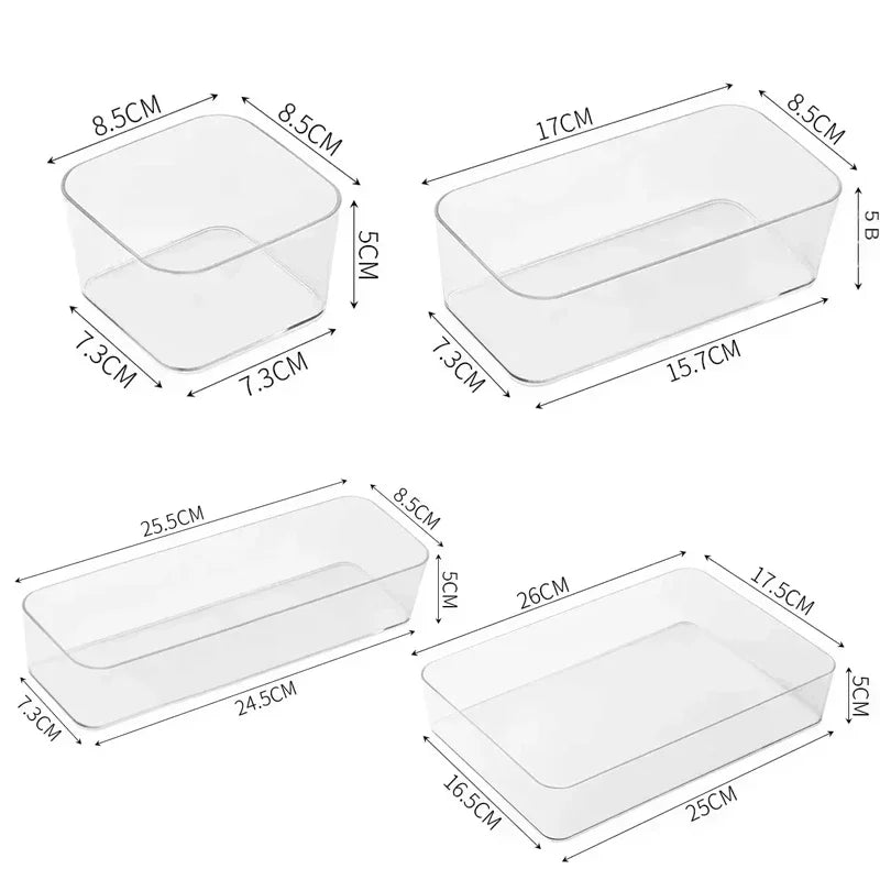 Unlimited Desk Drawer Organizers Set Plastic Bathroom Storage Makeup Organizer Clear Transparent Storage Box Bins Kitchen Gadget