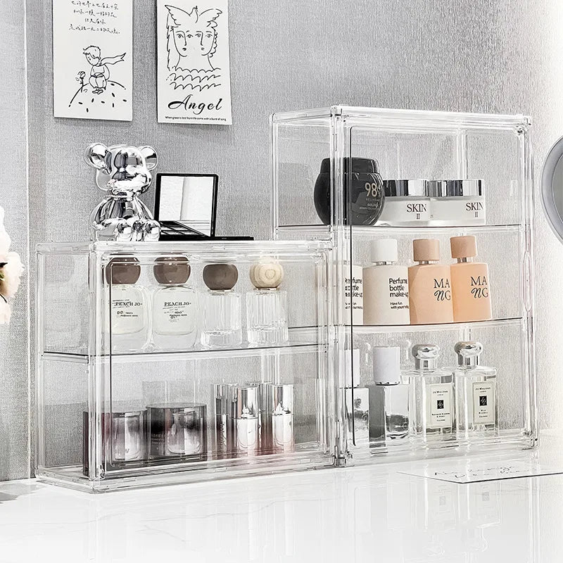 Transparent Acrylic Makeup Organizer Dustproof Storage Box Perfume Skincare Display Case Blind Box Figurine Organizer Shelf