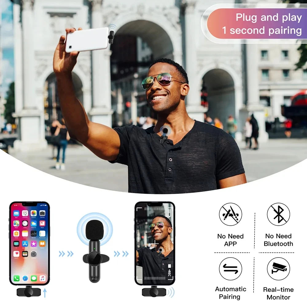 K61 Wireless Lavalier Microphone Audio Video Recording Mini Mic for Iphone Ipad Android Laptop Live Gaming Smartphone Microphone