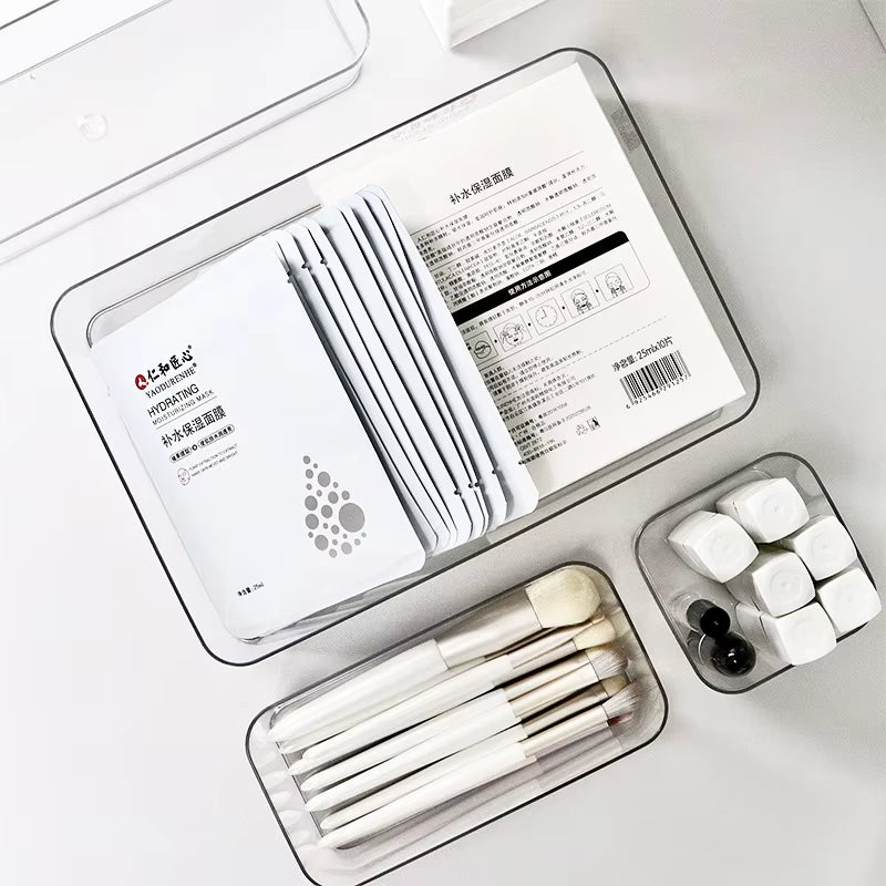 4PCS Desk Drawer Organizers Set Makeup Organizer Plastic Makeup Storage Clear Transparent Storage Box for Office Bathroom