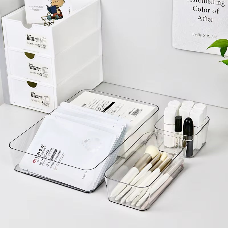 4PCS Desk Drawer Organizers Set Makeup Organizer Plastic Makeup Storage Clear Transparent Storage Box for Office Bathroom