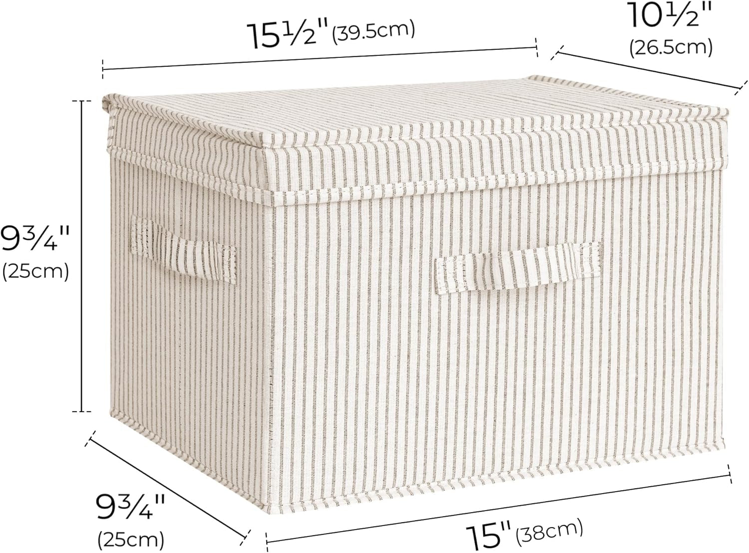 Fabric Storage Bins with Lid, Decorative Storage Boxes for Shelves, Stackable Closet Organizer Basket with Handles, Large, Khaki and Beige Stripes, 2-Pack