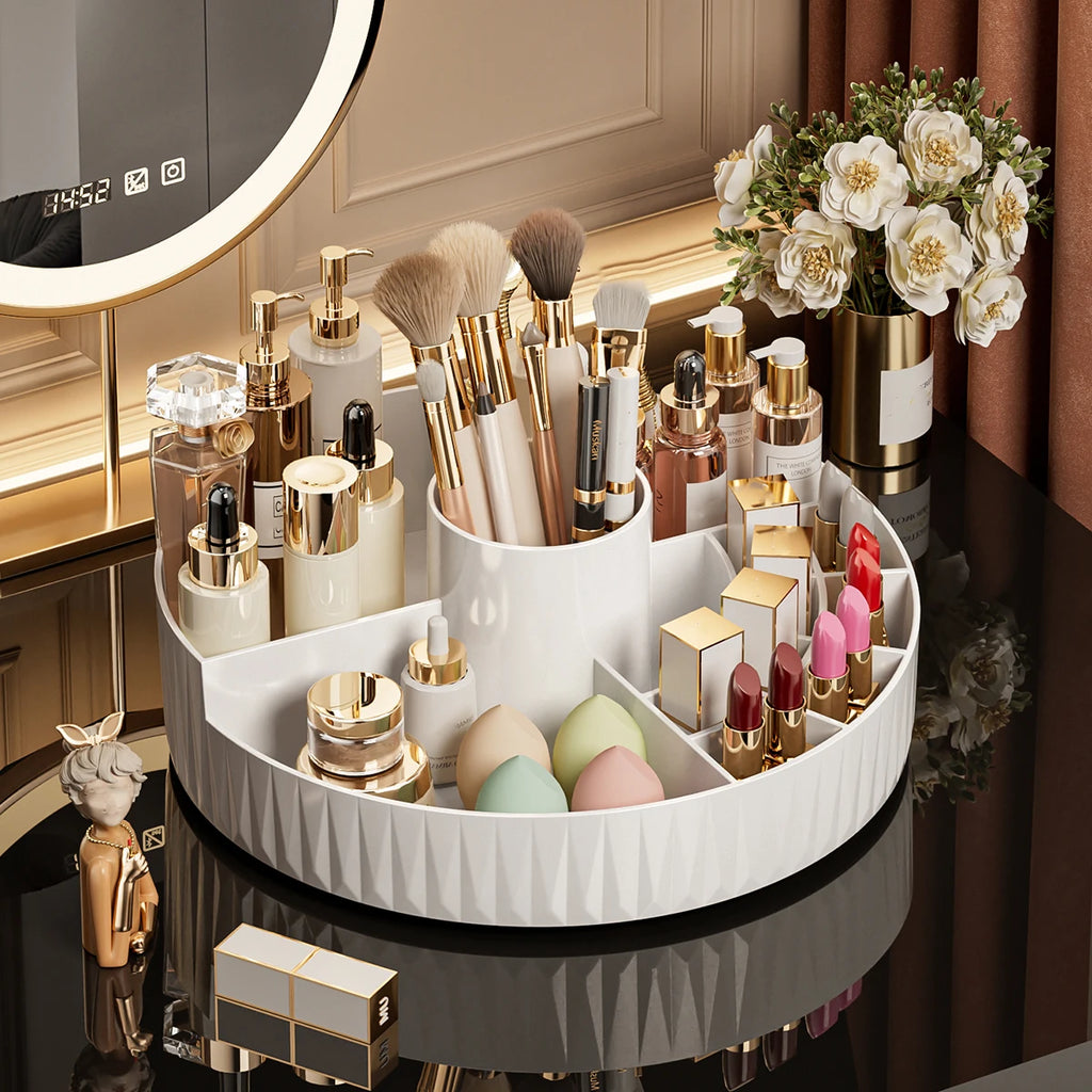 Rotating Cosmetic Storage Box, Multi - Compartment Organizer for Lipsticks, Eyebrow Pencils & Brushes, Bathroom Skincare Storage