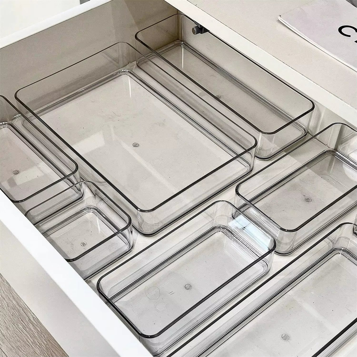4PCS Desk Drawer Organizers Set Makeup Organizer Plastic Makeup Storage Clear Transparent Storage Box for Office Bathroom