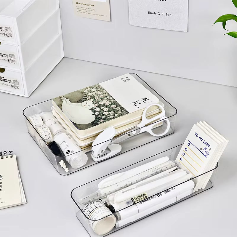 4PCS Desk Drawer Organizers Set Makeup Organizer Plastic Makeup Storage Clear Transparent Storage Box for Office Bathroom