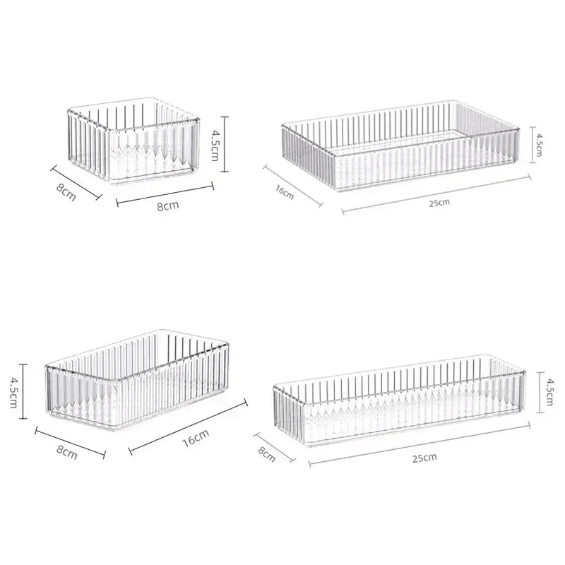 Unlimited Desk Drawer Organizers Set Plastic Bathroom Storage Makeup Organizer Clear Transparent Storage Box Bins Kitchen Gadget