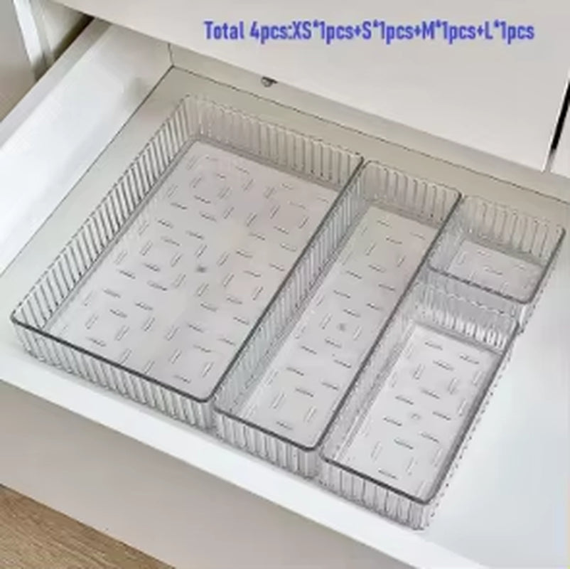 Unlimited Desk Drawer Organizers Set Plastic Bathroom Storage Makeup Organizer Clear Transparent Storage Box Bins Kitchen Gadget