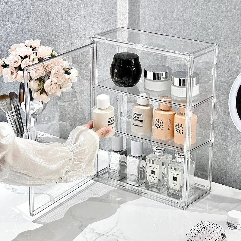 Transparent Acrylic Makeup Organizer Dustproof Storage Box Perfume Skincare Display Case Blind Box Figurine Organizer Shelf