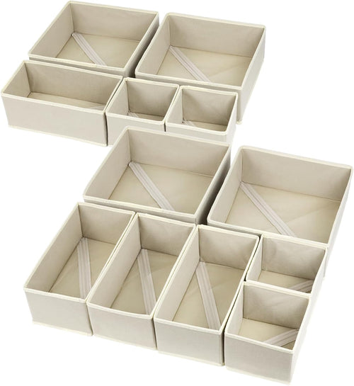 12 Pack Drawer Organizer Clothes, Foldable Fabric Dresser Organizer Closet Organizers and Storage Box for Underwear,Folded Clothes,Baby Clothing,Socks,Bra,Towels,Ties(12 Pack,Beige)
