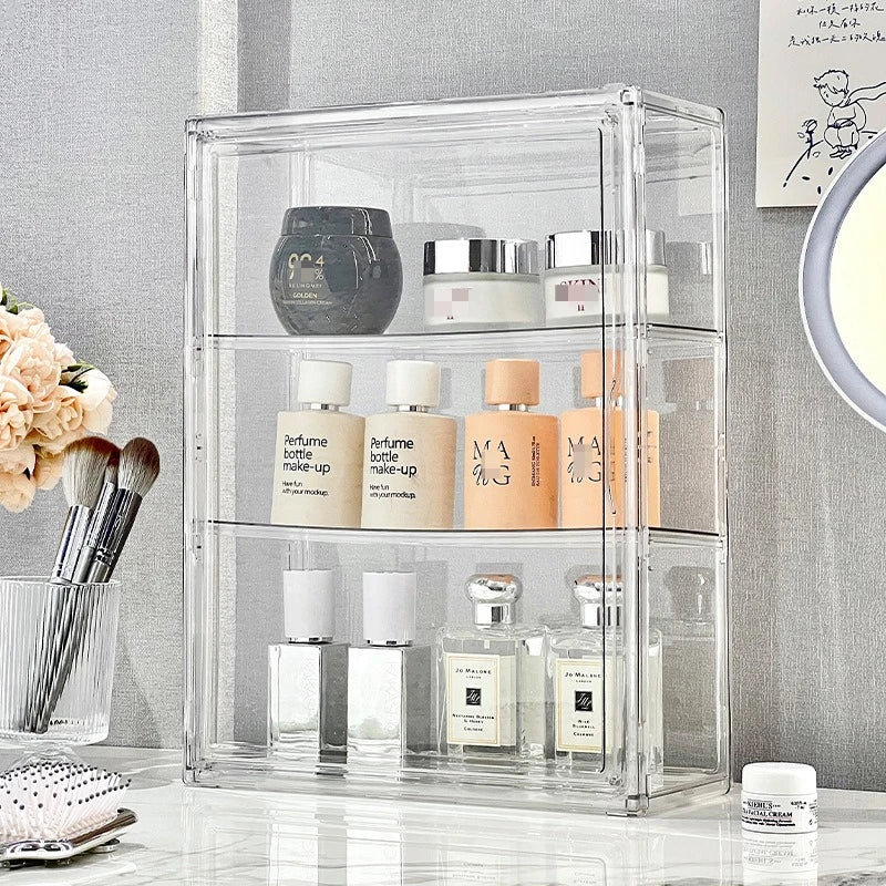 Transparent Acrylic Makeup Organizer Dustproof Storage Box Perfume Skincare Display Case Blind Box Figurine Organizer Shelf