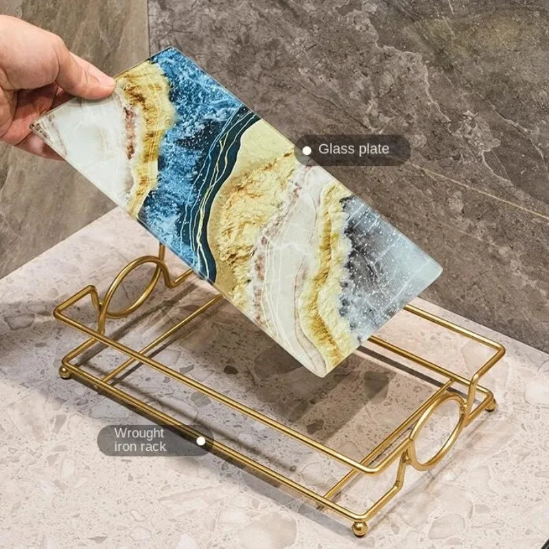 Luxury Gold Plated Rectangular Bathroom Tray Cosmetics Storage Rack Living Room Decor Desktop Sundries Food Storage Serving Tray